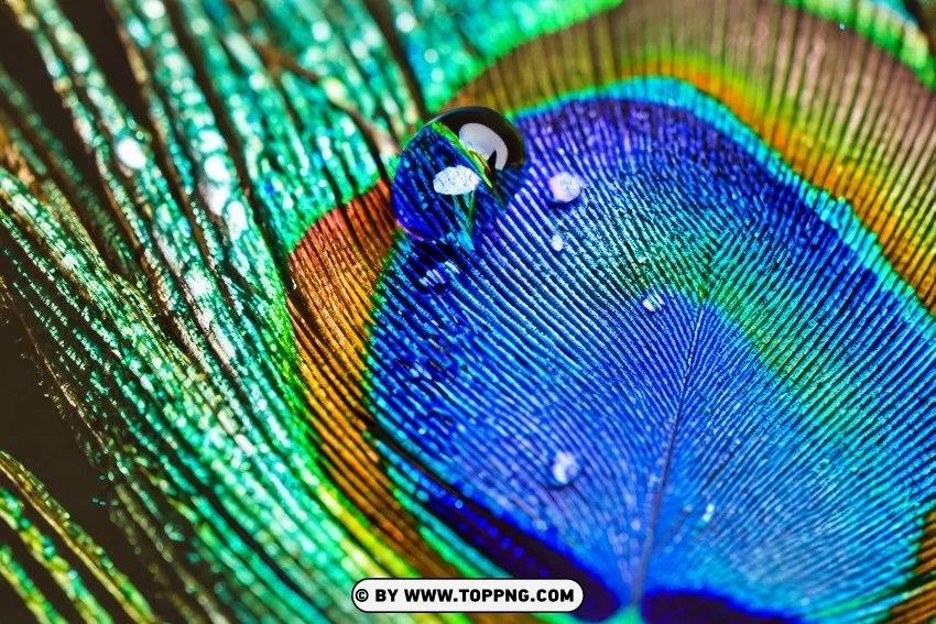 Peacock Feather Magic Water Drops Delicate Touch PNG Transparent Background