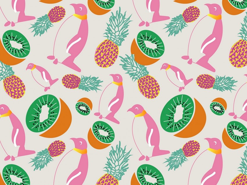 Penguins Pineapples Kiwi Pattern Art Background