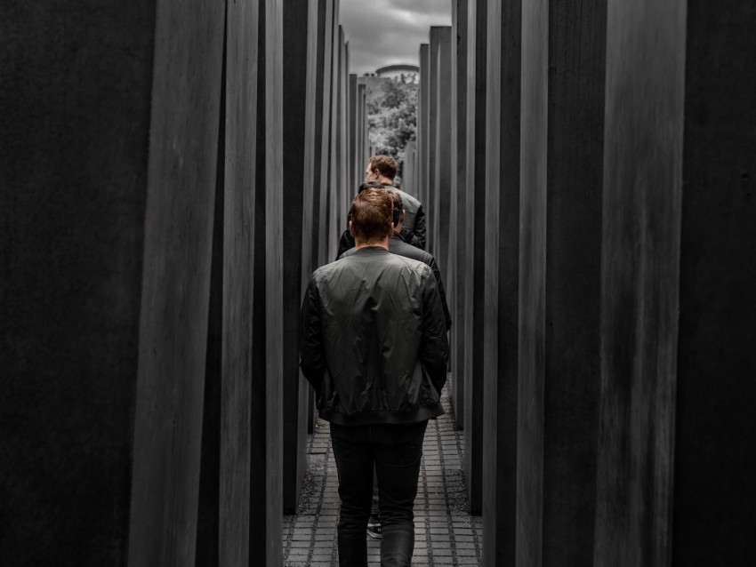 people, corridor, columns, labyrinth, architecture