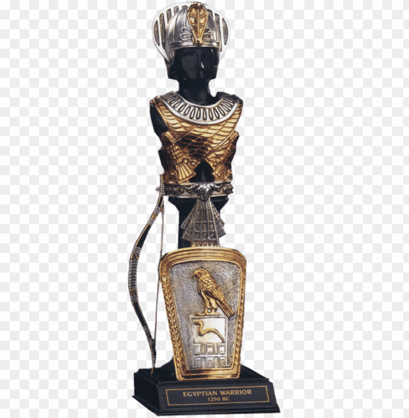 Statue of an Egyptian warrior, decorated with gold and hieroglyphs PNG