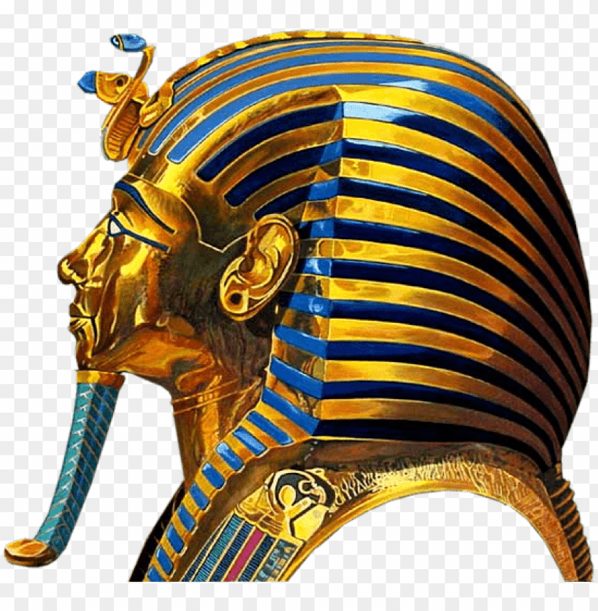 Profile view of an ancient Egyptian pharaoh's golden burial mask PNG