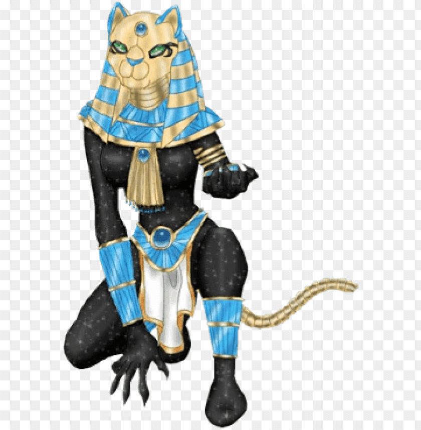 A humanoid figure with a cat head, dressed in Egyptian royal attire PNG