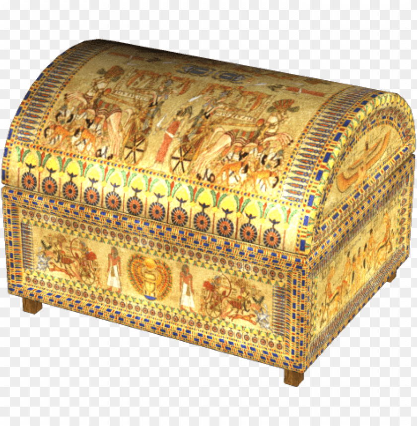 Decorative ancient Egyptian chest with intricate designs and hieroglyphs PNG