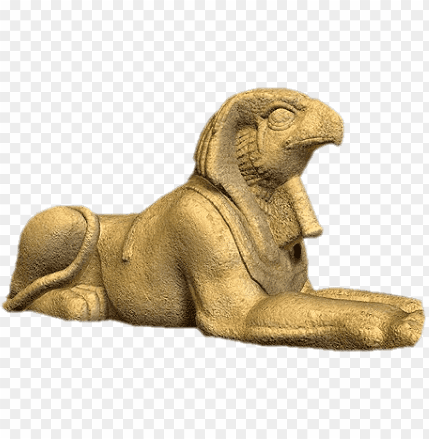 Golden sphinx statue reclining on its front legs with detailed textures PNG