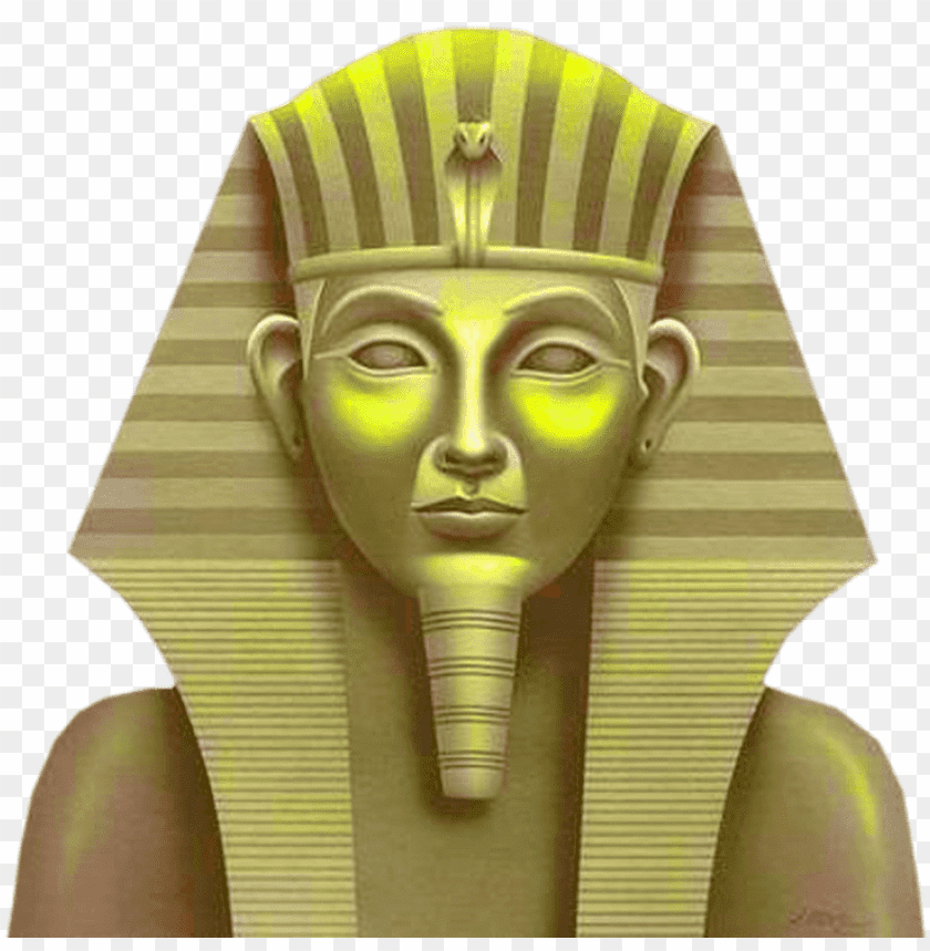 Stylized sculpture of an ancient Egyptian pharaoh in gold tones PNG