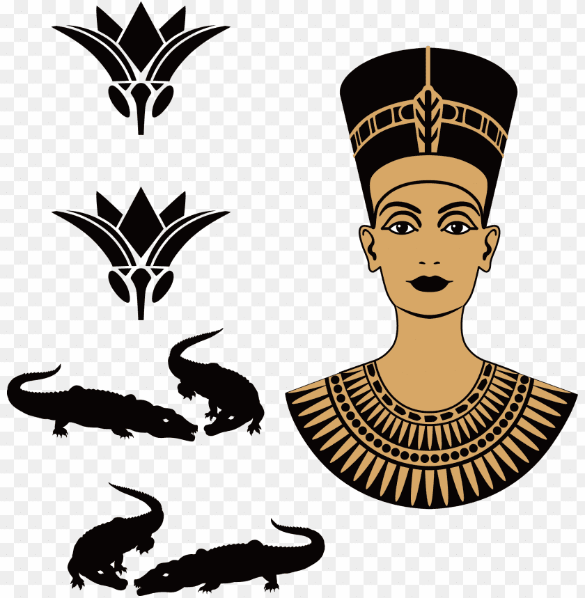 Stylized illustration of an ancient Egyptian queen with ornate jewelry PNG