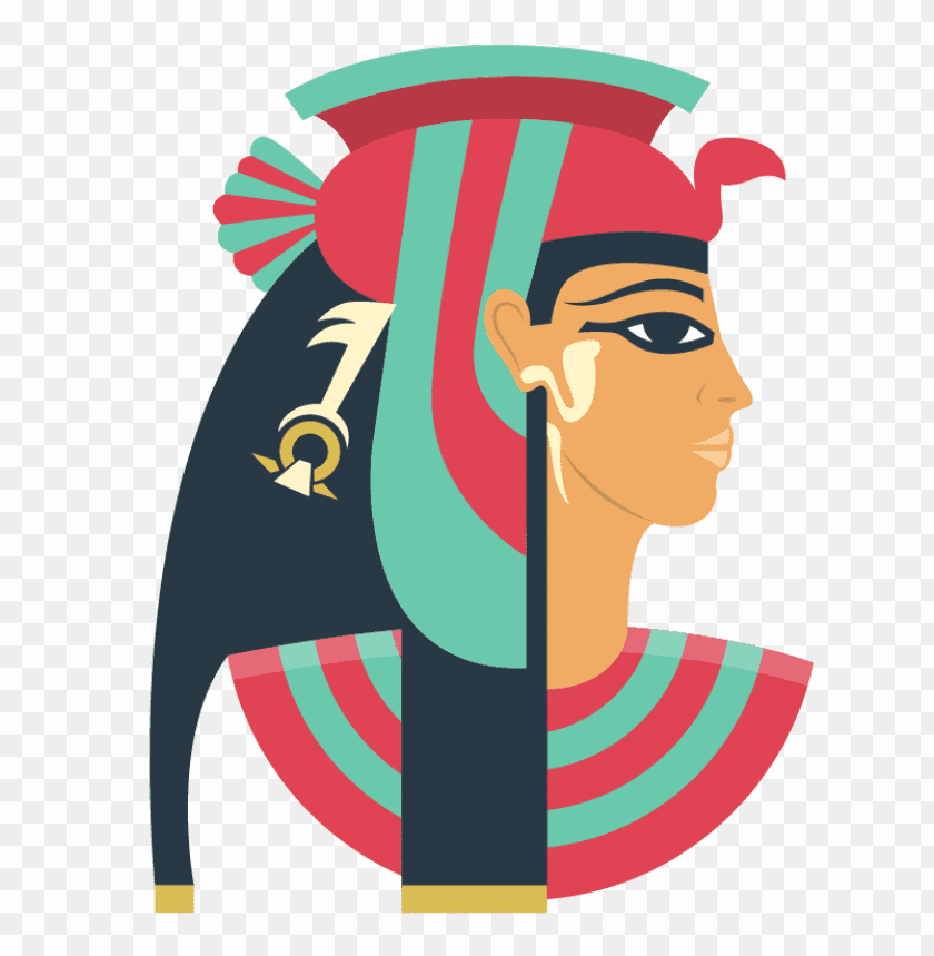 Stylized portrait of an ancient Egyptian queen with colorful attire PNG