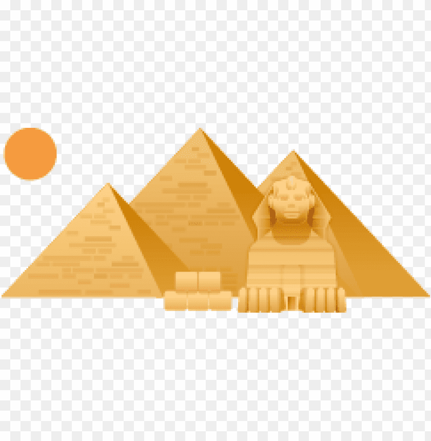 Illustration of pyramids and the Sphinx with a sun in the background PNG