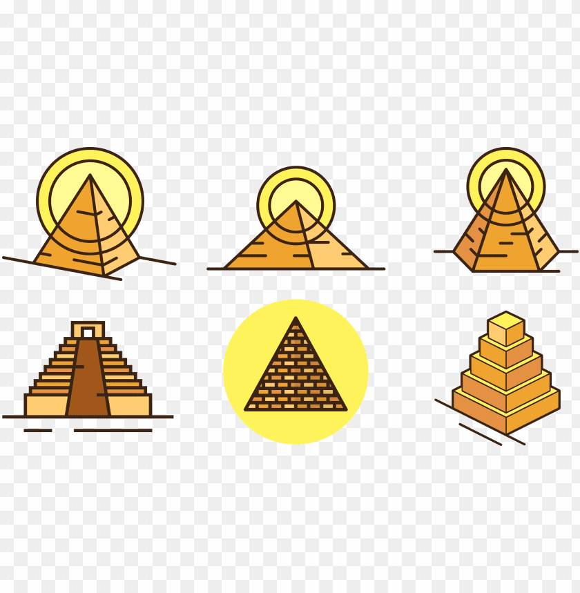 Set of pyramid illustrations with various designs and colors PNG