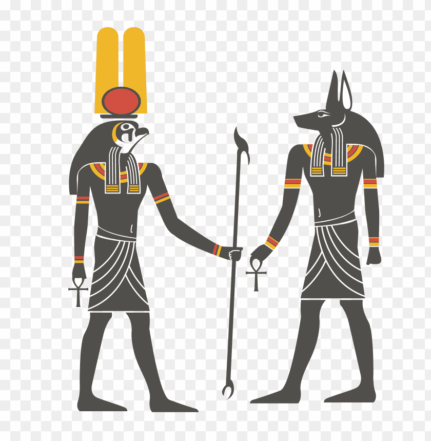 Anubis and Osiris, ancient Egyptian deities in a colored illustratio PNG