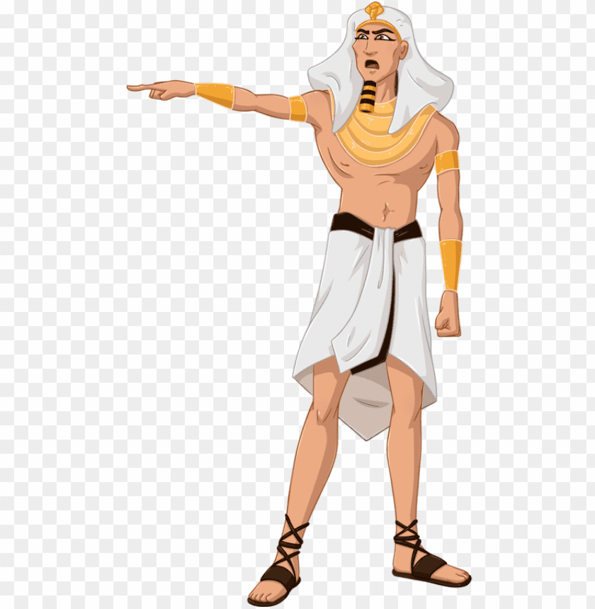 Animated Egyptian character in traditional attire, pointing confidently PNG