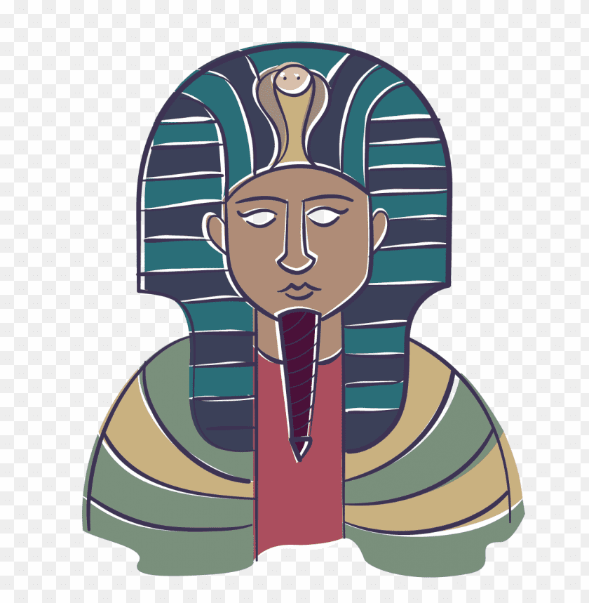 Illustration of an ancient Egyptian pharaoh with a colorful headdress PNG