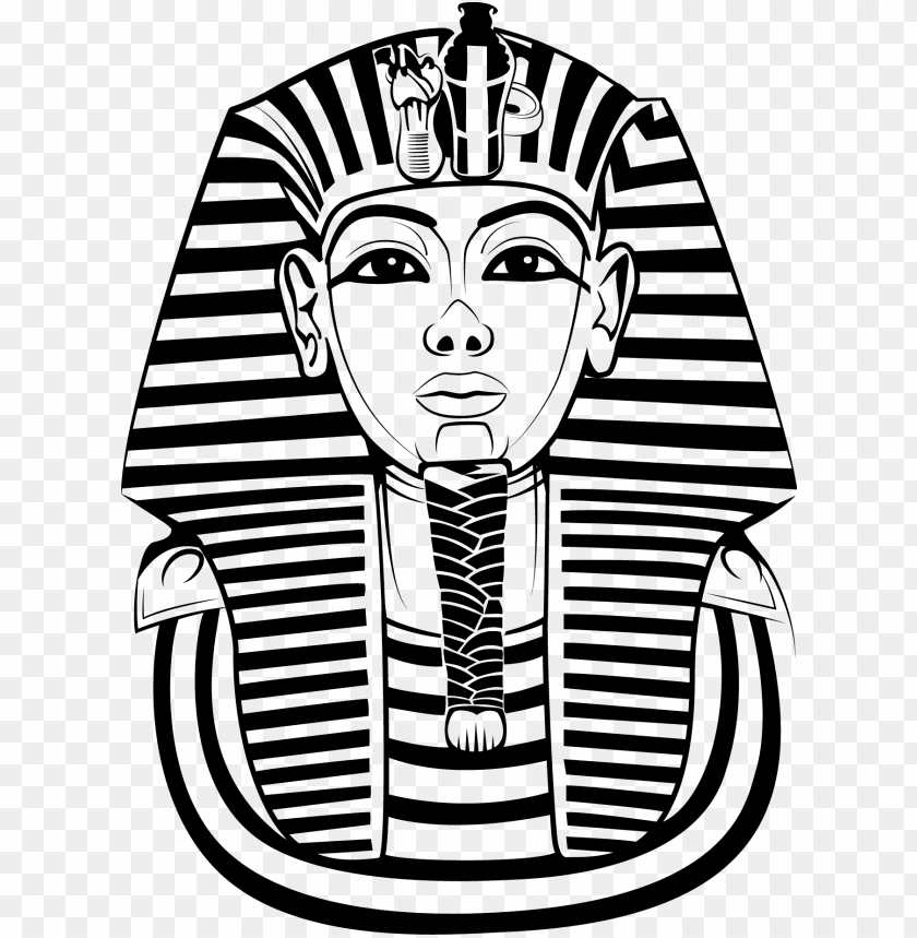 Black and white illustration of the Egyptian pharaoh Tutankhamun