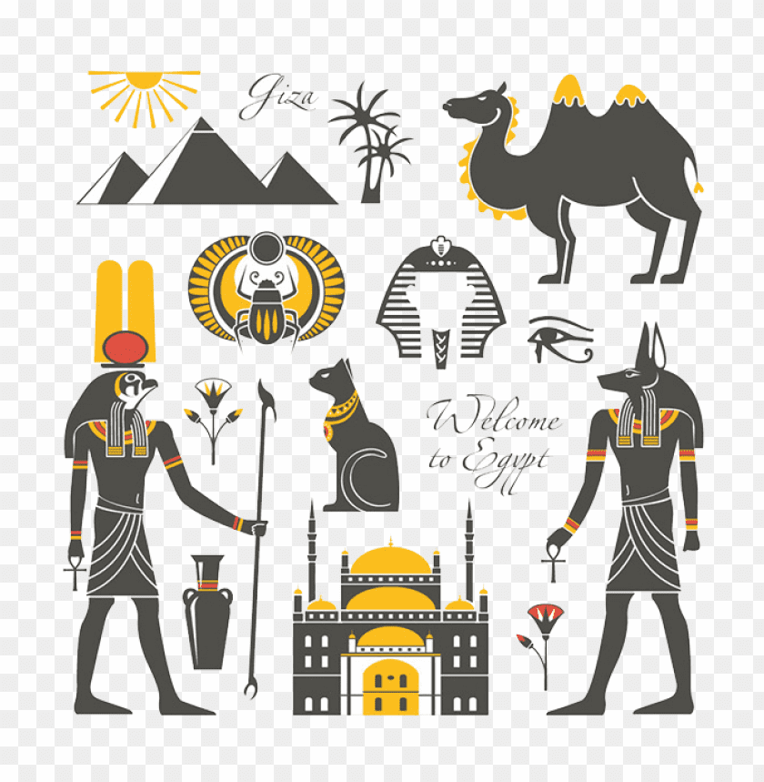 Egypt, icons, symbols, pyramids, Giza, camel, pharaoh