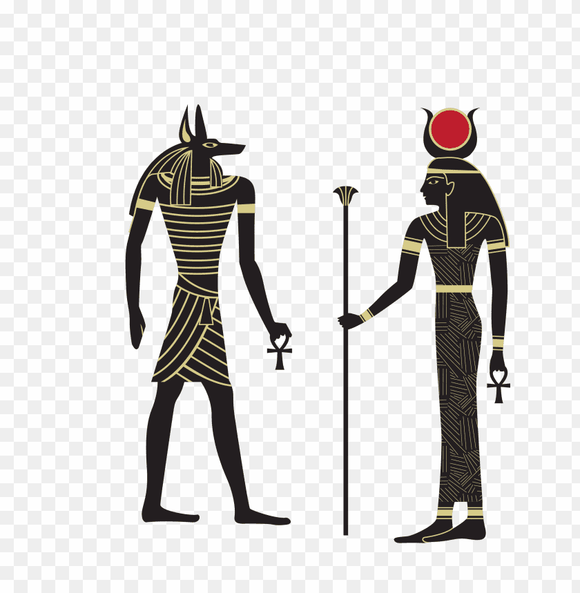 Ancient Egyptian gods standing together, depicting mythology PNG