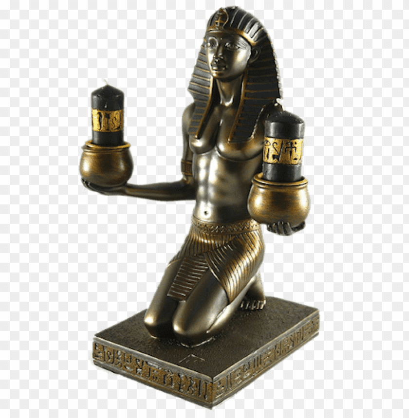 Kneeling Egyptian statue holding two lanterns, showcasing ancient art PNG