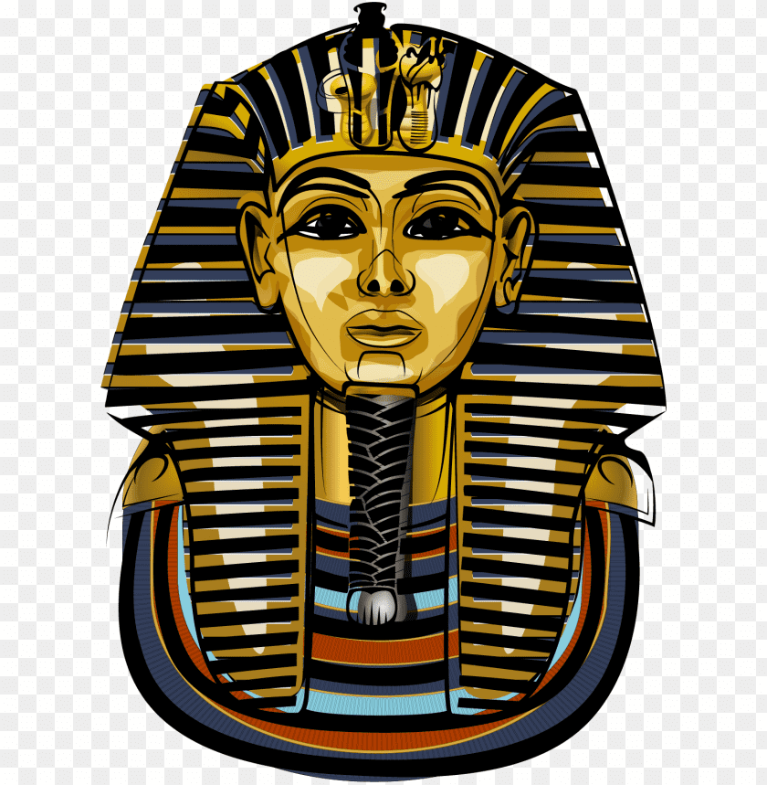 Illustration of an ancient Egyptian pharaoh's golden mask PNG