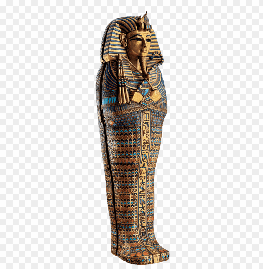 Ancient Egyptian sarcophagus with colorful hieroglyphics and pharaoh figure PNG