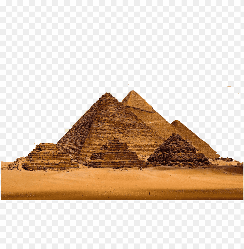 The Great Pyramids of Giza in the desert, showcasing ancient architecture PNG