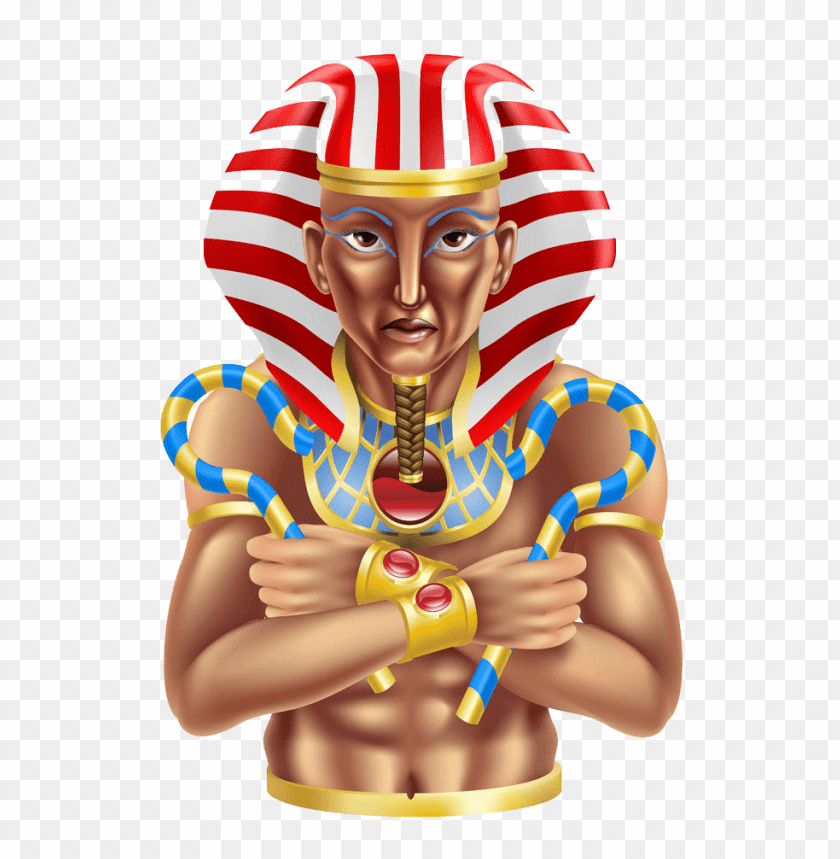 Illustration of a Pharaoh wearing a headdress and royal jewelry PNG