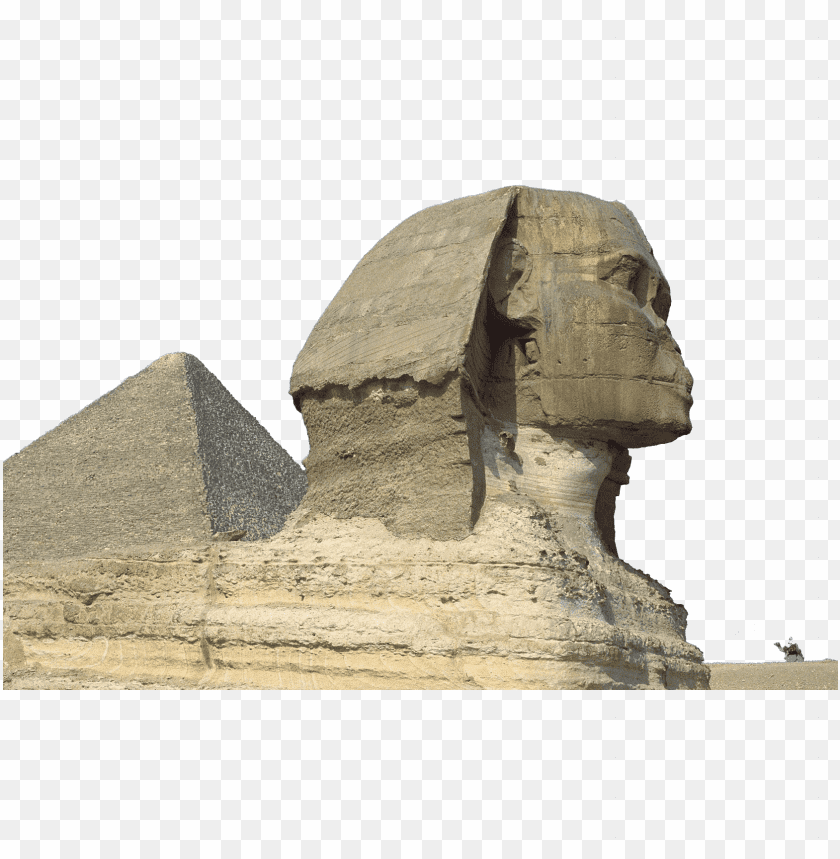 The Great Sphinx of Giza with a pyramid in the background PNG