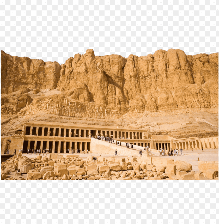 Temple of Hatshepsut at the foot of limestone cliffs in Egypt PNG