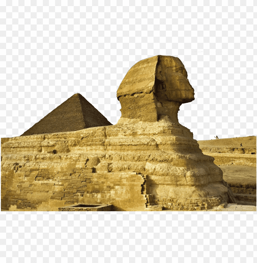 The Great Sphinx of Giza with the Pyramid in the background PNG