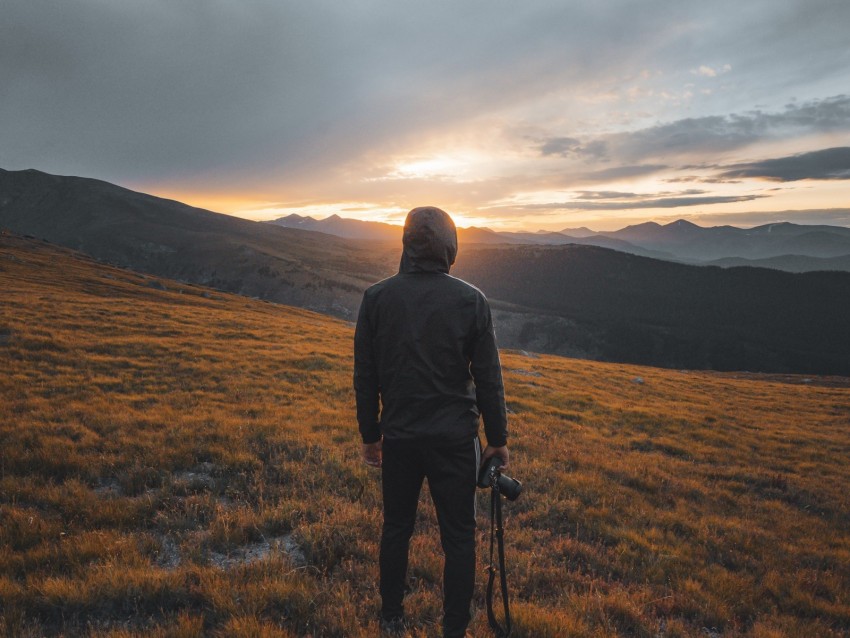 photographer, mountains, sunset, landscape, nature