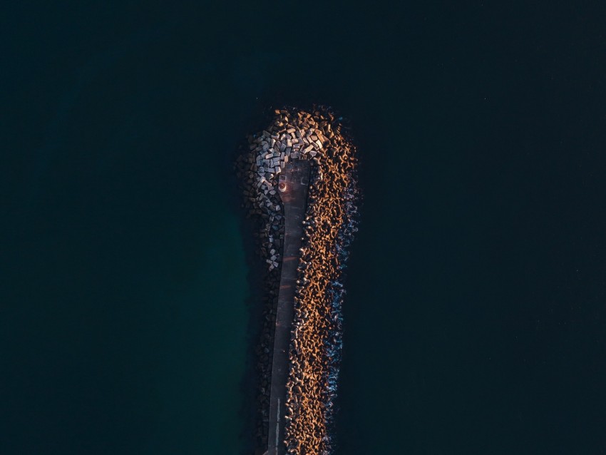 pier, aerial view, sea, ocean, stones