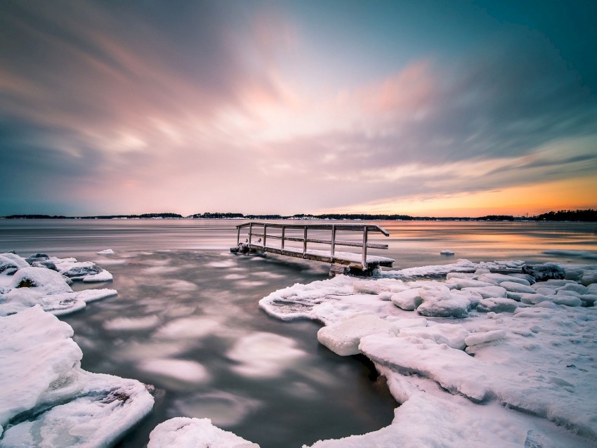 Pier Ice Floe Ice Horizon Helsinki Finland Background