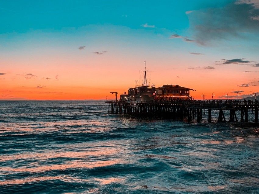 pier, ocean, surf, sunset, wave