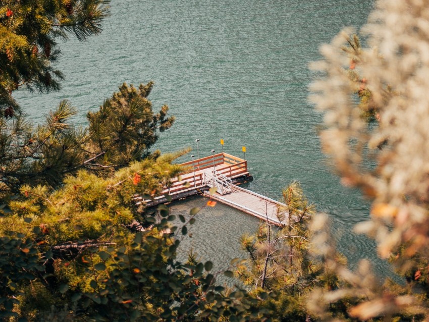 pier, river, lake, trees, aerial view