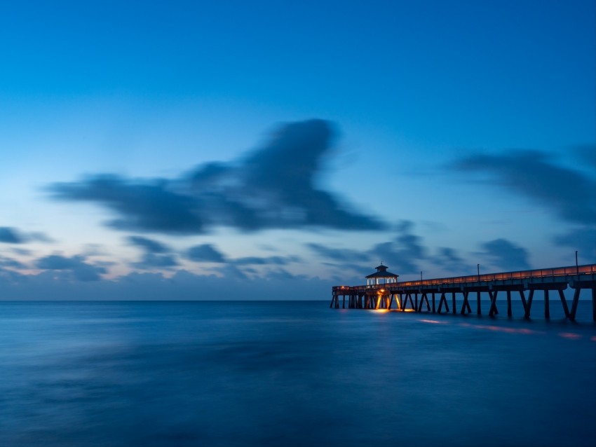 pier, sea, dusk, water, clouds