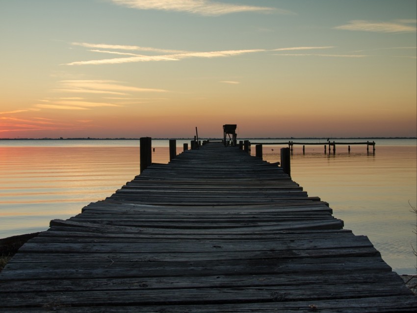 Pier Sea Sunset Horizon Sky Background