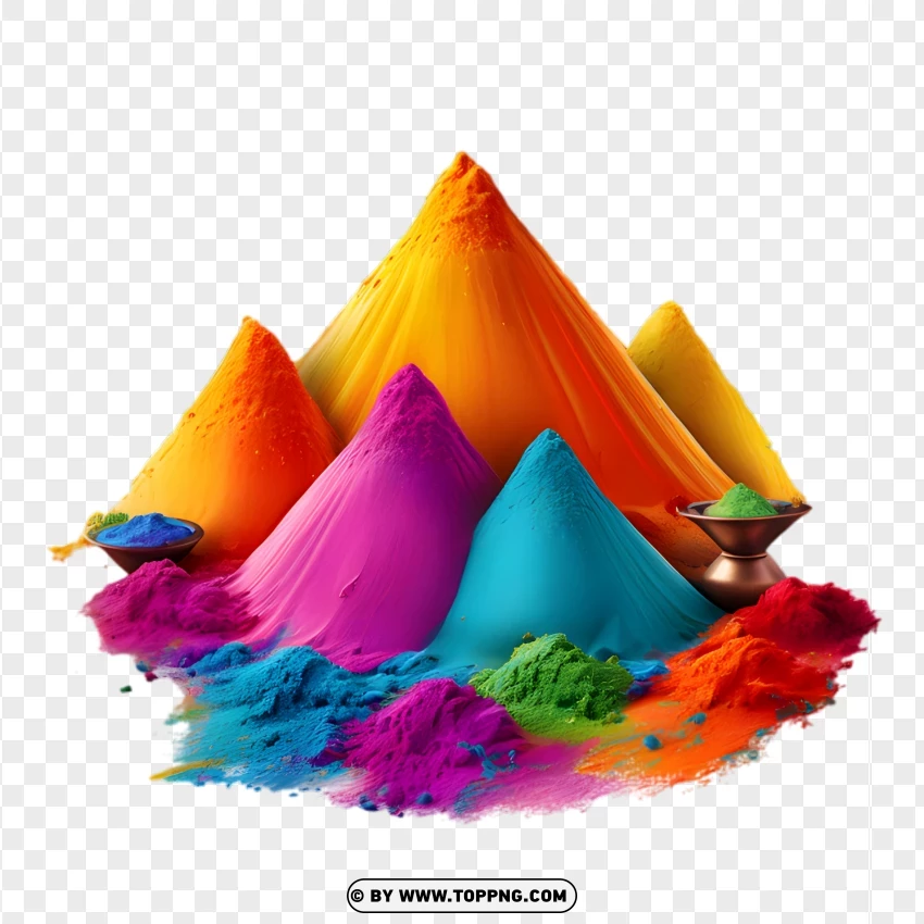 Piles Of Colorful Holi Powders Yellow Pink Blue Purple PNG Transparent Background