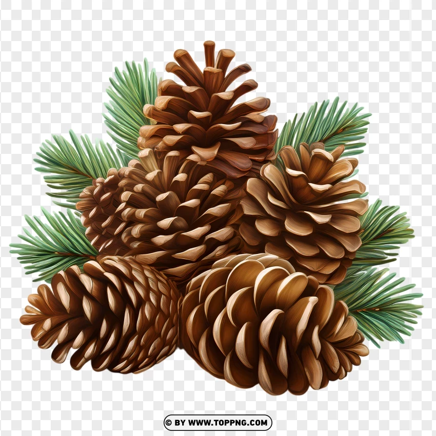 Pinecones With Green Sprigs For Christmas Decor PNG Transparent Background