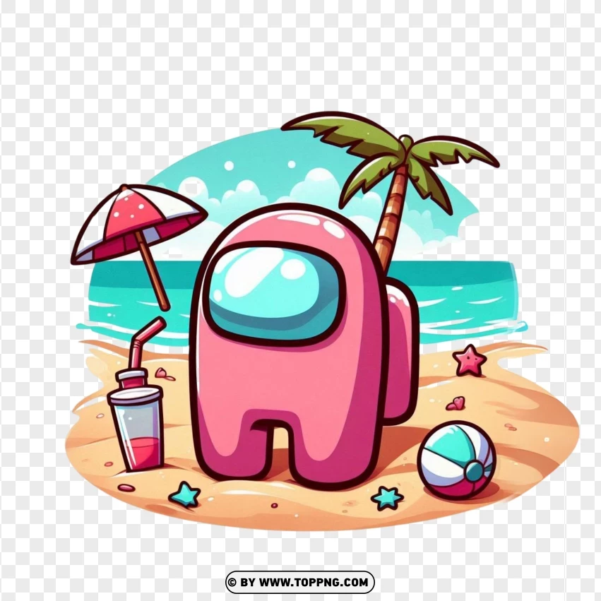 Among Us Character,  Pink Among Us,Summer vibes,illustration,  cartoon,  among us,  game