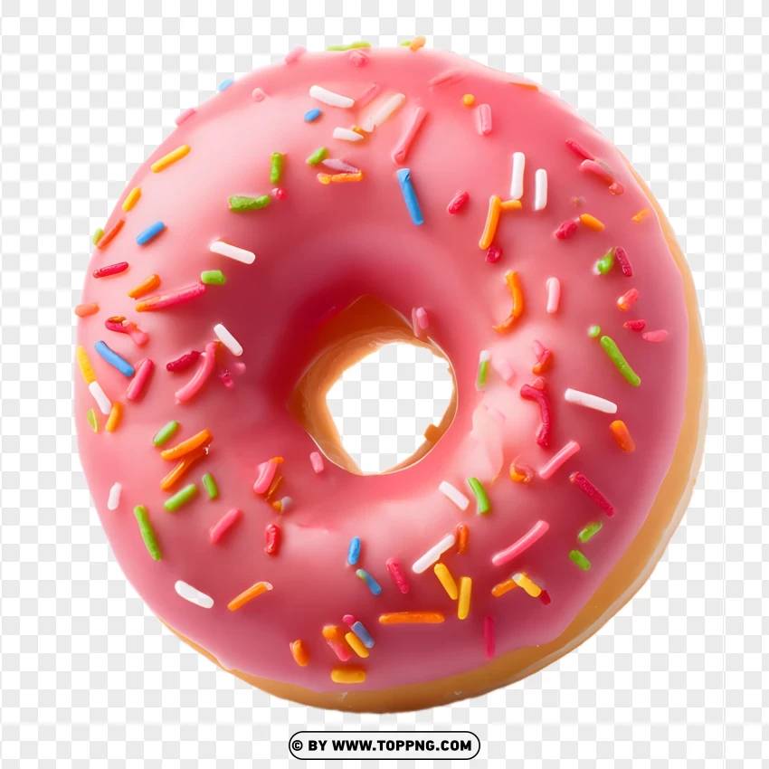 Pink Frosted Donut With Rainbow Sprinkles PNG Transparent Background