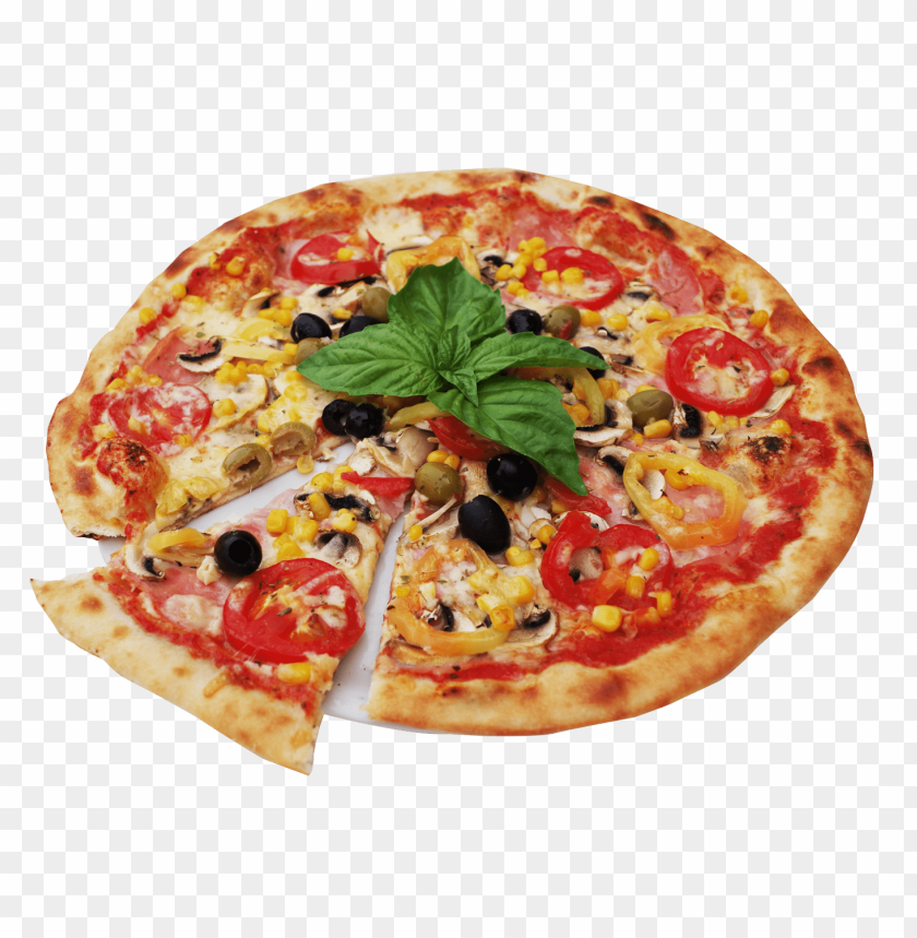 pizza, tomato, mozzarella, basil, olives, corn, mushrooms