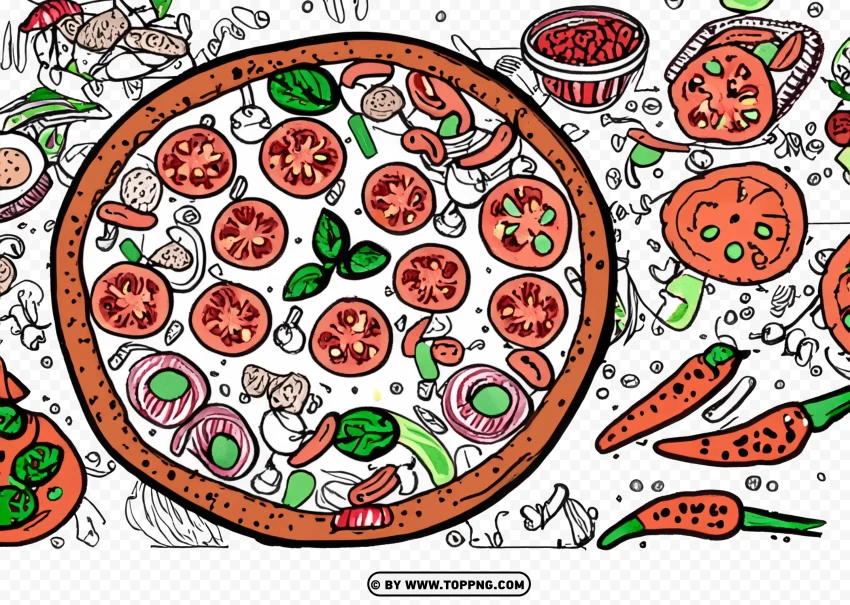 Pizza Toppings Hand Sketch Icon PNG Transparent Background