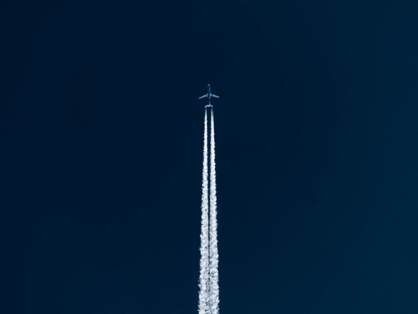 plane, flying, trail, sky, takeoff