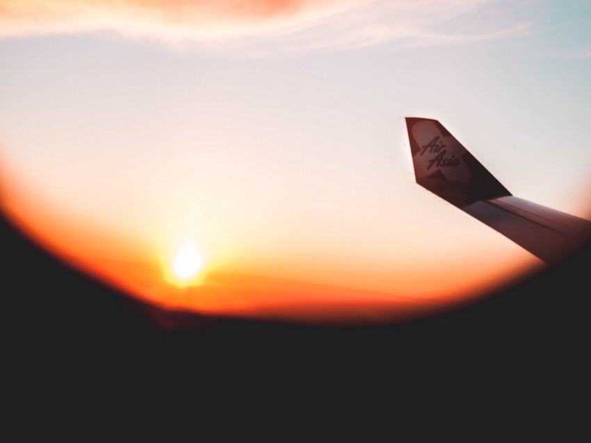 Plane Porthole Wing View Sunset Background