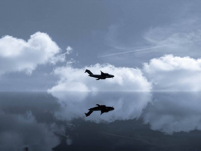 Plane Sky Reflection Clouds Flight Mirror Background