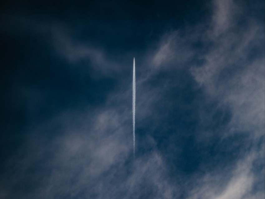 Plane Trail Sky Clouds Smoke Background