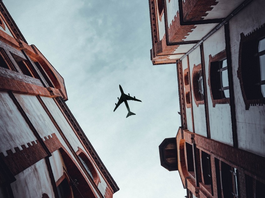 Plane View From Below Building Flight Facade Background