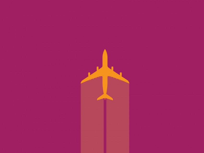 airplane silhouette, flight path, minimalist design, pink background, aviation art