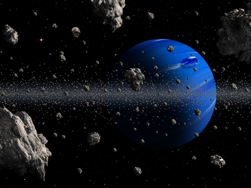 Planet Asteroids Space Blue Asteroid Belt Background