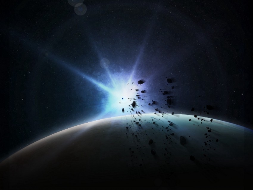 Planet Flash Asteroids Space Dark Glare Background