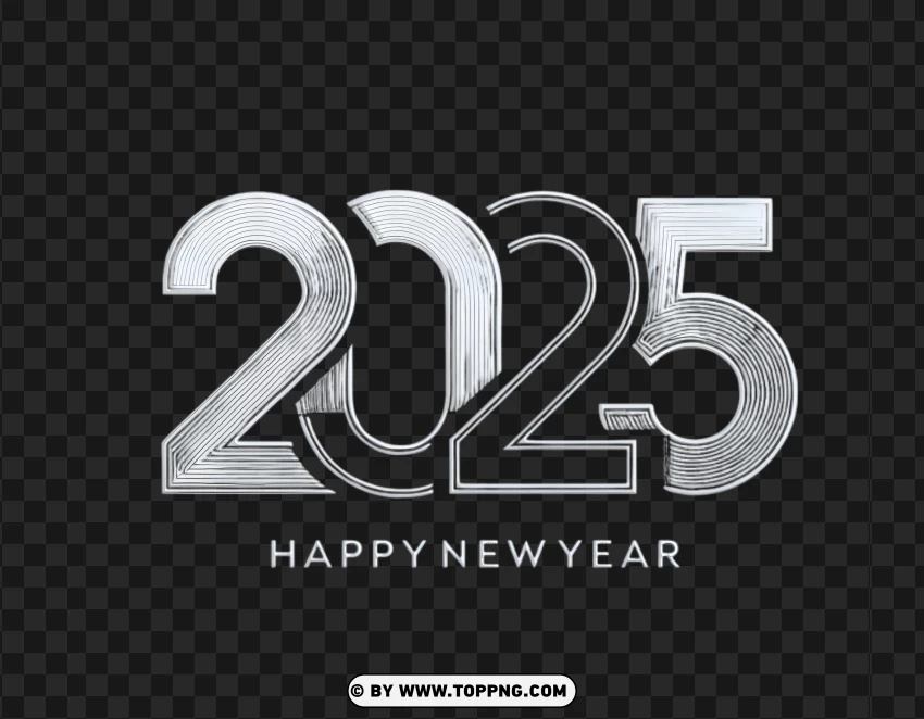 Platinum Blazing Outline Design For 2025 Happy New Year PNG Transparent Background