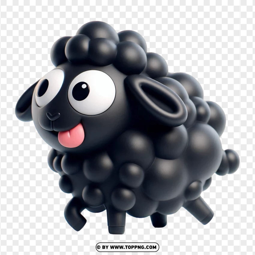 Playful 3d Black Sheep Cartoon Character PNG Transparent Background